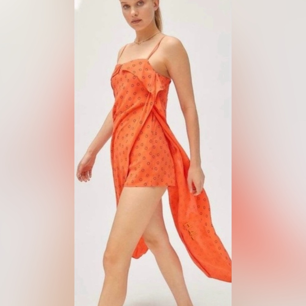 Urban Outfitters Ooh La La Orange Red Rouge Side-Slit Romper Overlay Maxi Dress